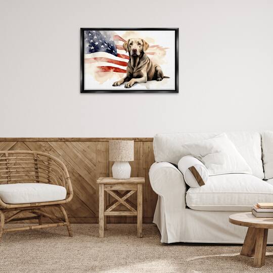 Stupell Industries Patriotic Dog with Flag Floater Framed Art